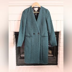 H&M Alpaca Mohair Blend Coat | Teal Wool Minimalist Tailored Jacket XS